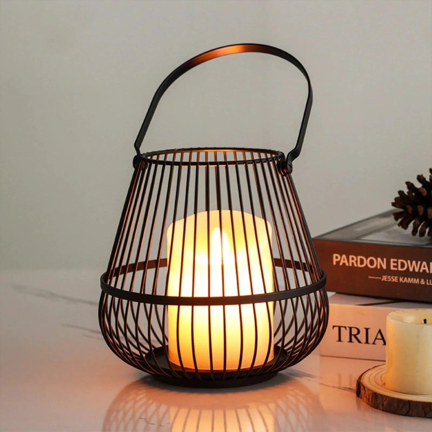 Modern Black Cage Candlestick Holder │ Simple Hanging Lantern Candle Stand - Besontique Home