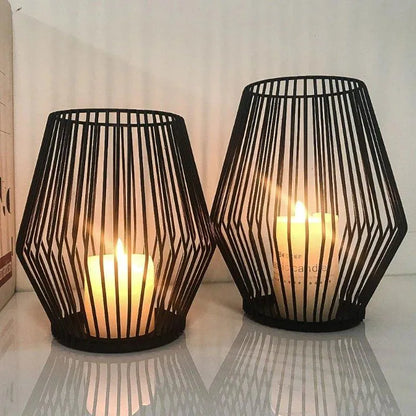 Modern Black Metal Willow Tea Light Candle Holder │ Pillar Candlestick Holder - Besontique