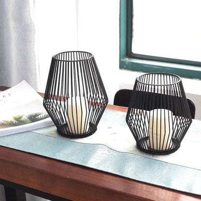 Modern Black Metal Willow Tea Light Candle Holder │ Pillar Candlestick Holder - Besontique