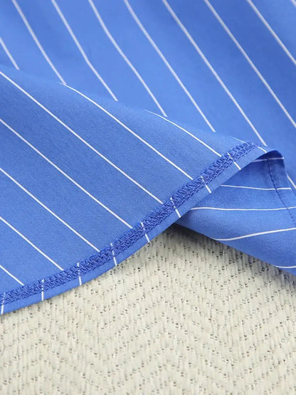 Modern Blue White Striped Cotton Long Sleeve Suit 2 Piece Set │Homewear - Besontique Home