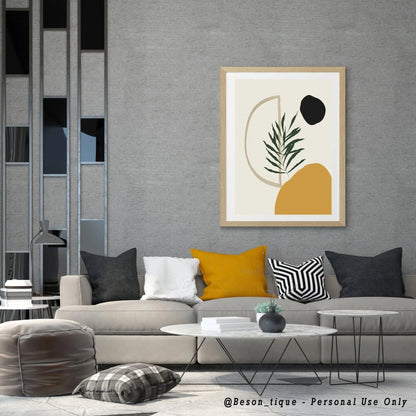 Modern Boho Botanical Wall Print │ Yellow Green Black Decorative Art - Besontique