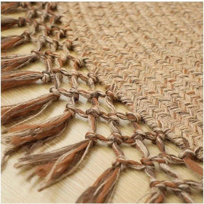 Modern Boho Jute Woven Carpet │ Weave Round Rugs Hand Knotted Tassel Carpet - Besontique Home