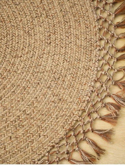 Modern Boho Jute Woven Carpet │ Weave Round Rugs Hand Knotted Tassel Carpet - Besontique Home