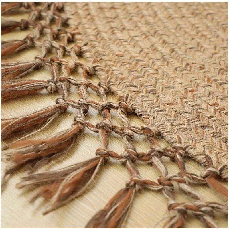 Modern Boho Jute Woven Carpet │ Weave Round Rugs Hand Knotted Tassel Carpet - Besontique Home