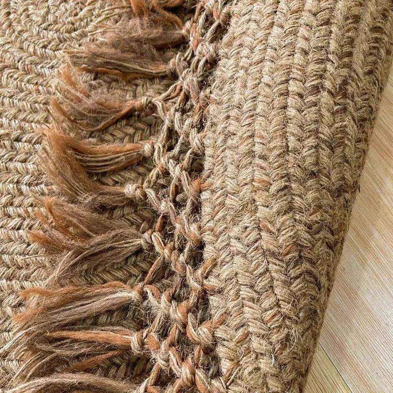 Modern Boho Jute Woven Carpet │ Weave Round Rugs Hand Knotted Tassel Carpet - Besontique Home