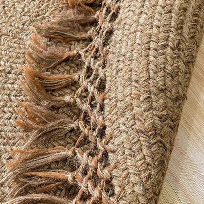 Modern Boho Jute Woven Carpet │ Weave Round Rugs Hand Knotted Tassel Carpet - Besontique Home