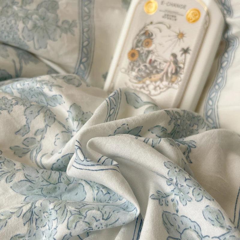 Modern Boho Princess Floral Washed Cotton Bedding Set │ Vintage French Lace Bed Duvet cover Pillow case - Besontique Home