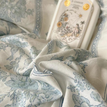 Modern Boho Princess Floral Washed Cotton Bedding Set │ Vintage French Lace Bed Duvet cover Pillow case - Besontique Home