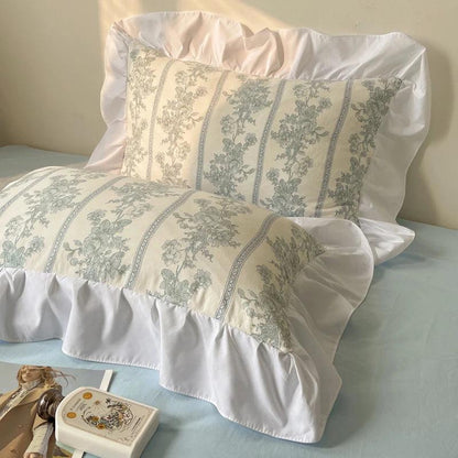 Modern Boho Princess Floral Washed Cotton Bedding Set │ Vintage French Lace Bed Duvet cover Pillow case - Besontique Home