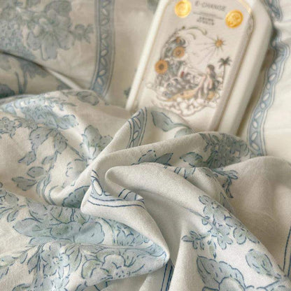 Modern Boho Princess Floral Washed Cotton Bedding Set │ Vintage French Lace Bed Duvet cover Pillow case - Besontique Home