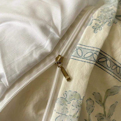 Modern Boho Princess Floral Washed Cotton Bedding Set │ Vintage French Lace Bed Duvet cover Pillow case - Besontique Home