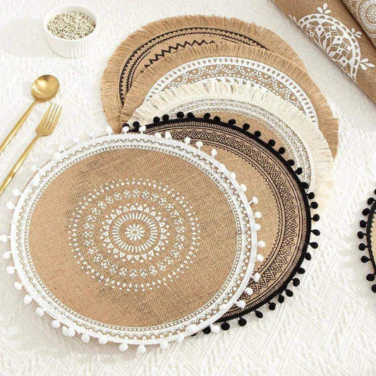 Modern Boho Round Table Placemat │ Jute Woven Table Accessories Mat For Dining Room │ Kitchenware Tableware - Besontique Home