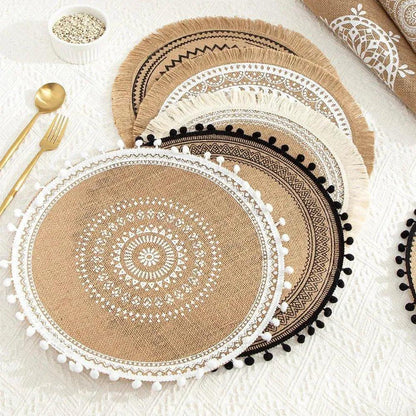 Modern Boho Round Table Placemat │ Jute Woven Table Accessories Mat For Dining Room │ Kitchenware Tableware - Besontique Home