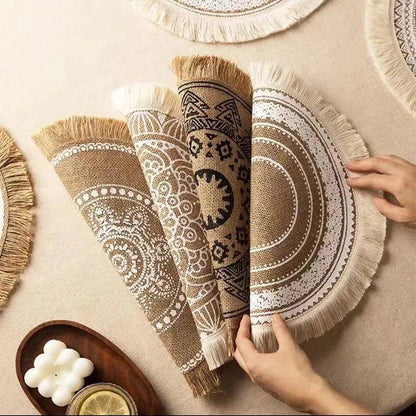 Modern Boho Round Table Placemat with Tassel │ Jute Woven Table Accessories Mats For Dining Room │ Kitchenware Tableware - Besontique