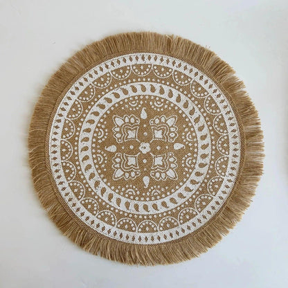 Modern Boho Round Table Placemat with Tassel │ Jute Woven Table Accessories Mats For Dining Room │ Kitchenware Tableware - Besontique Home
