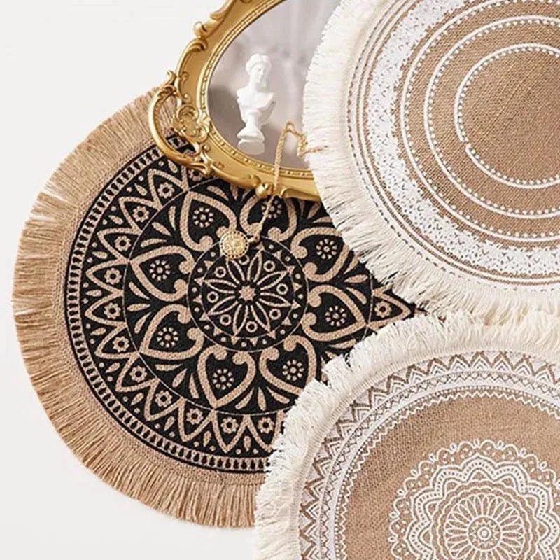 Modern Boho Round Table Placemat with Tassel │ Jute Woven Table Accessories Mats For Dining Room │ Kitchenware Tableware - Besontique Home