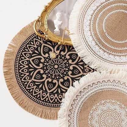 Modern Boho Round Table Placemat with Tassel │ Jute Woven Table Accessories Mats For Dining Room │ Kitchenware Tableware - Besontique Home