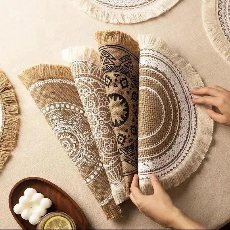 Modern Boho Round Table Placemat with Tassel │ Jute Woven Table Accessories Mats For Dining Room │ Kitchenware Tableware - Besontique Home