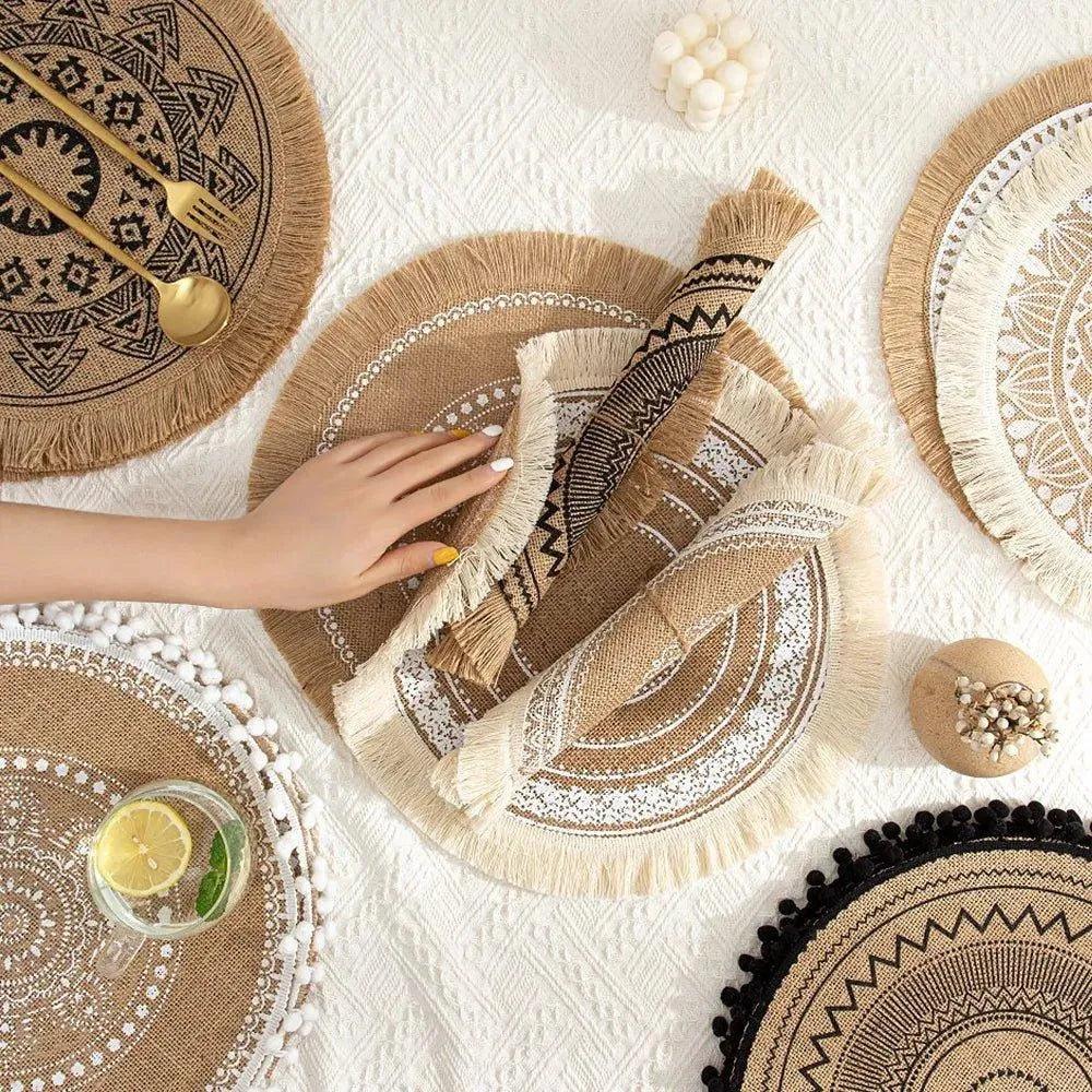 Modern Boho Round Table Placemat with Tassel │ Jute Woven Table Accessories Mats For Dining Room │ Kitchenware Tableware - Besontique Home