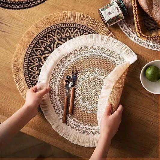 Modern Boho Round Table Placemat with Tassel │ Jute Woven Table Accessories Mats For Dining Room │ Kitchenware Tableware - Besontique Home