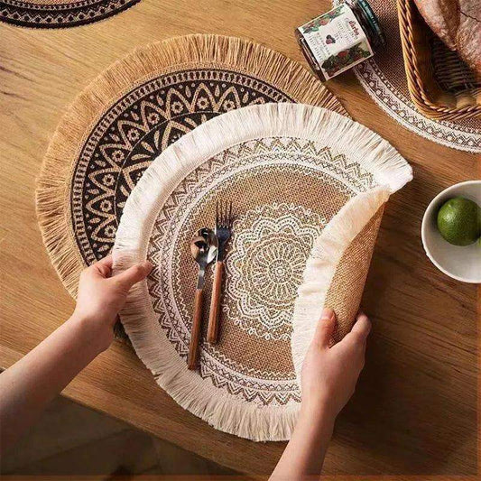 Modern Boho Round Table Placemat with Tassel │ Jute Woven Table Accessories Mats For Dining Room │ Kitchenware Tableware - Besontique Home