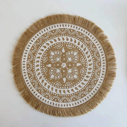 Modern Boho Round Table Placemat with Tassel │ Jute Woven Table Accessories Mats For Dining Room │ Kitchenware Tableware - Besontique Home