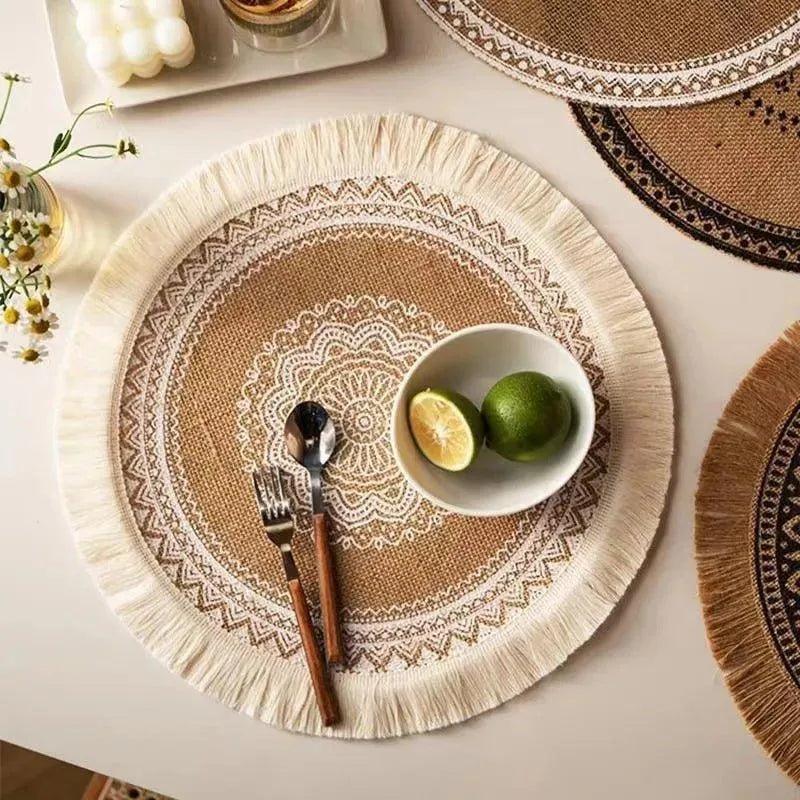 Modern Boho Round Table Placemat with Tassel │ Jute Woven Table Accessories Mats For Dining Room │ Kitchenware Tableware - Besontique Home
