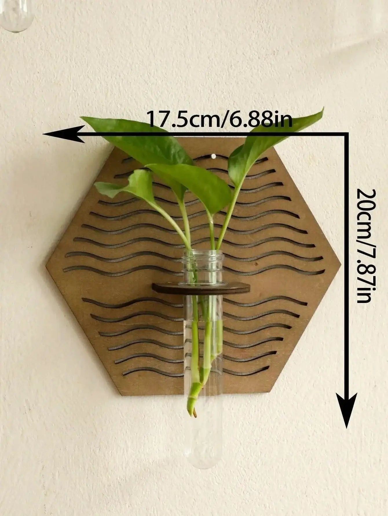 Modern Boho Wood Wall Mounted Hanging Vase │ Hydroponic Transparent Glass Tube Plant Holder - Besontique Home