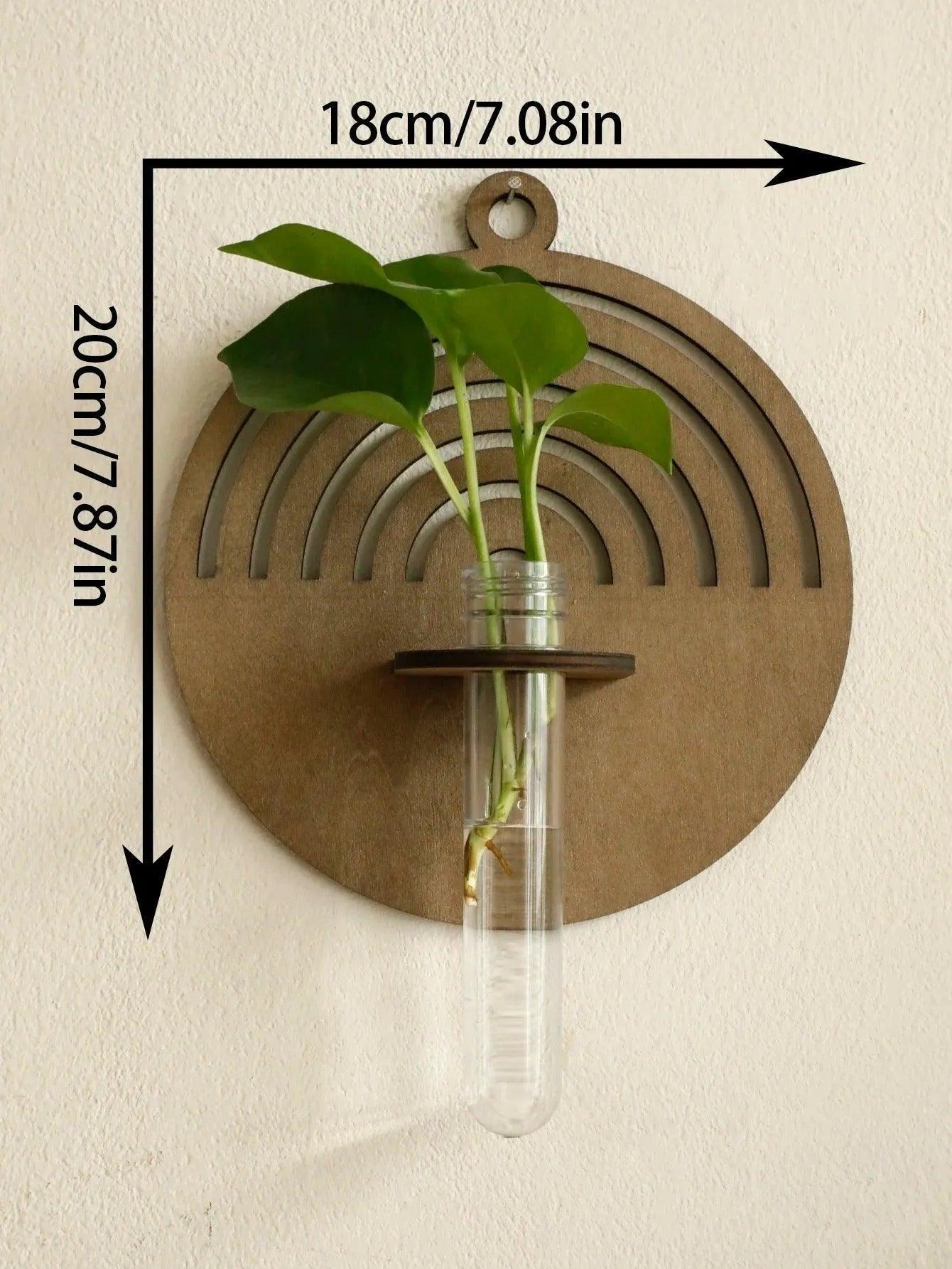 Modern Boho Wood Wall Mounted Hanging Vase │ Hydroponic Transparent Glass Tube Plant Holder - Besontique Home