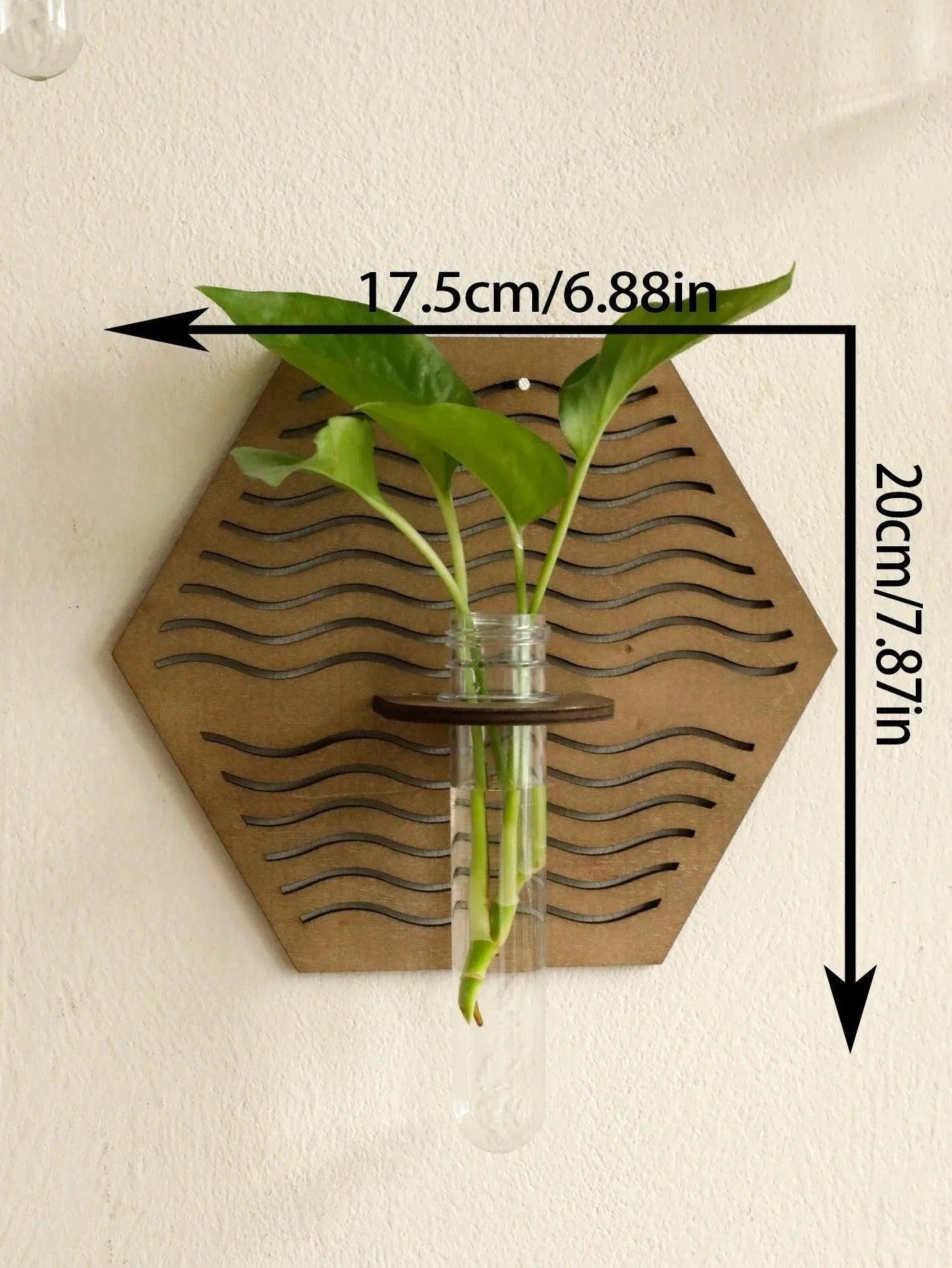 Modern Boho Wood Wall Mounted Hanging Vase │ Hydroponic Transparent Glass Tube Plant Holder - Besontique Home