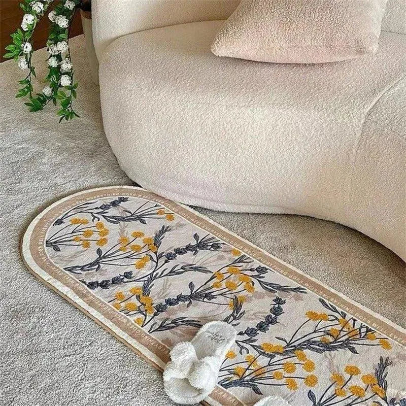 Modern Floral Fluffy Bedside Decorative Oval Rug │ Soft Anti-slip Absorbent Bathroom Floor Mat - Besontique