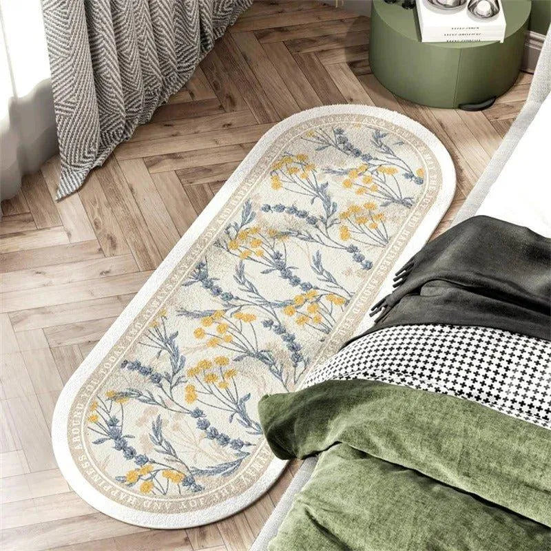 Modern Floral Fluffy Bedside Decorative Oval Rug │ Soft Anti-slip Absorbent Bathroom Floor Mat - Besontique