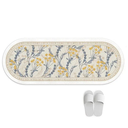 Modern Floral Fluffy Bedside Decorative Oval Rug │ Soft Anti-slip Absorbent Bathroom Floor Mat - Besontique