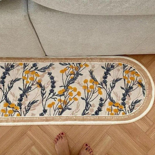 Modern Floral Fluffy Bedside Decorative Oval Rug │ Soft Anti-slip Absorbent Bathroom Floor Mat - Besontique Home