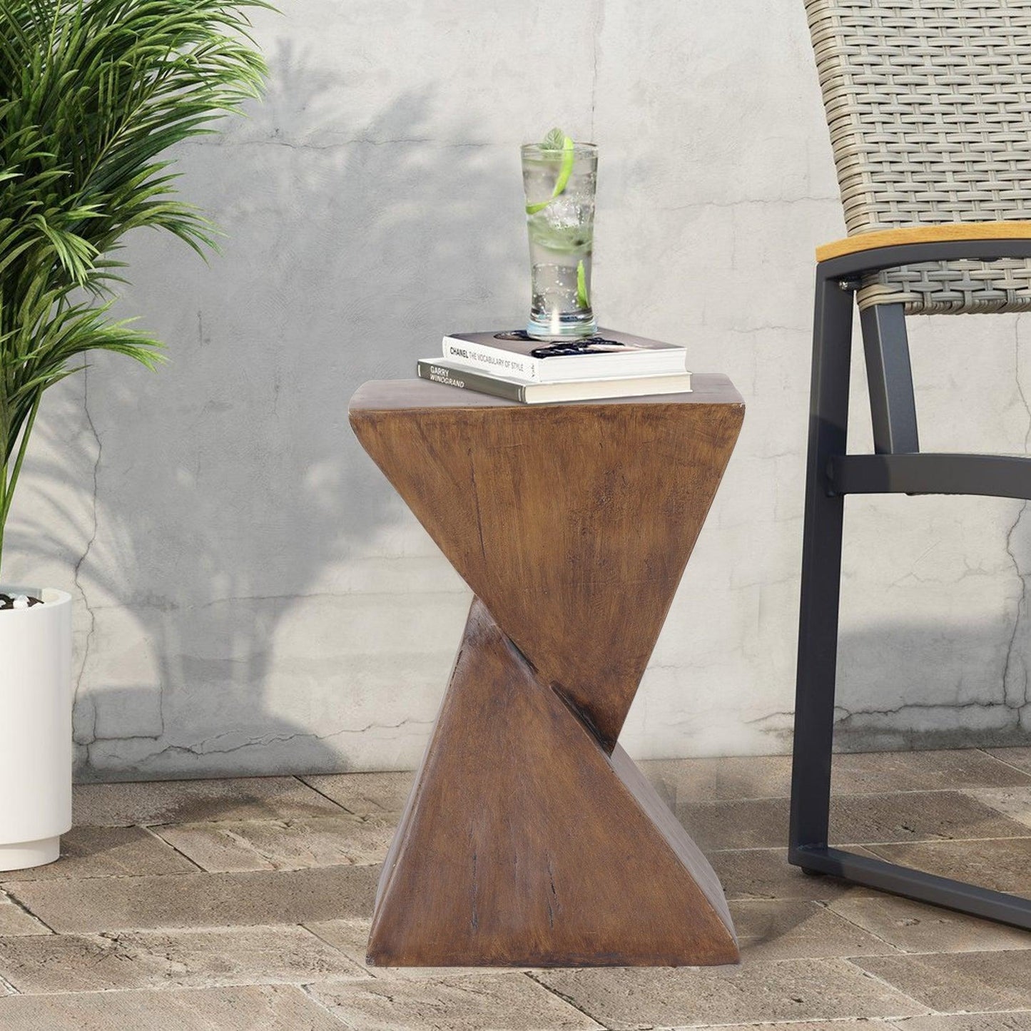 Modern Geometry Antique Side Table │ Lightweight Concrete Wooden Table Furniture - Besontique