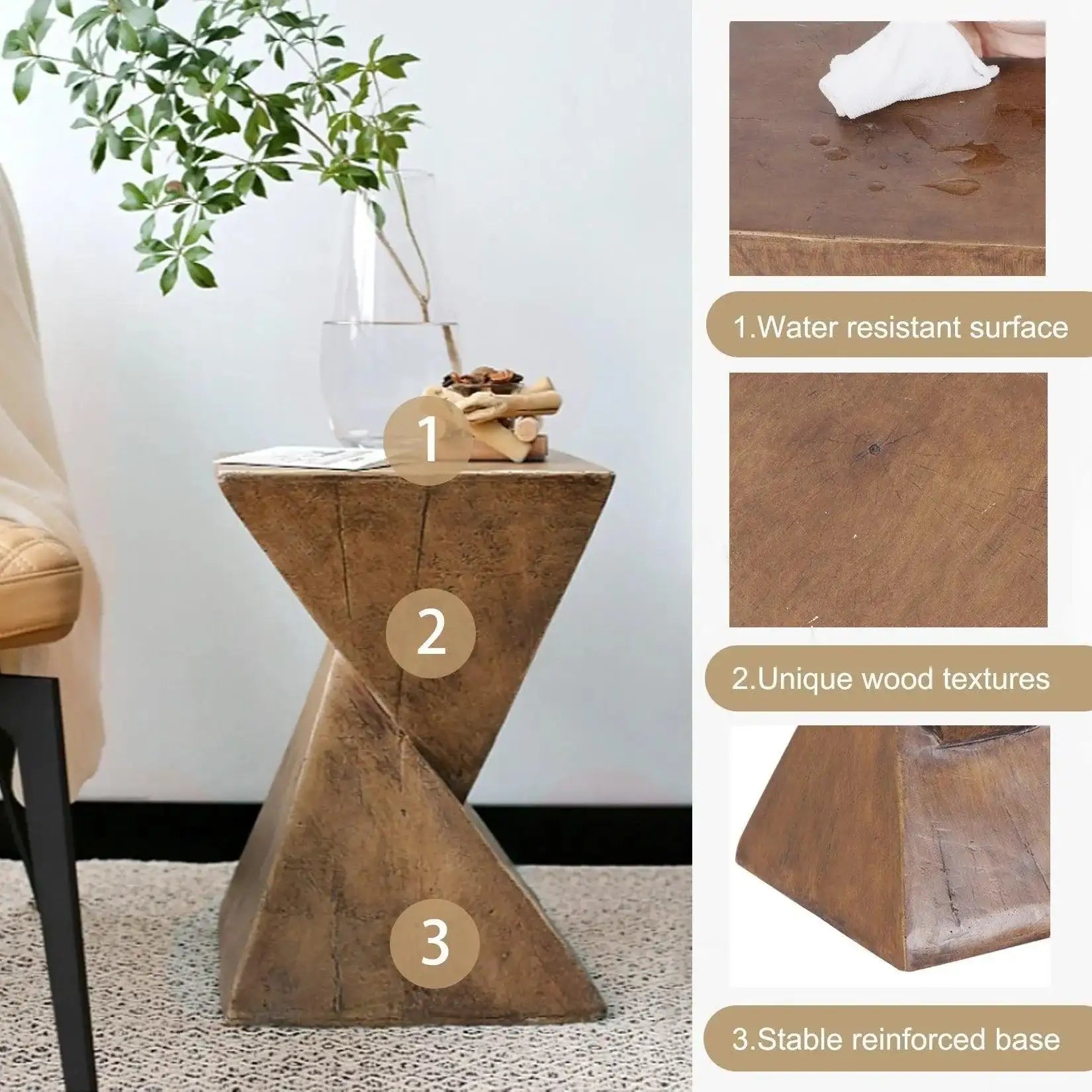 Modern Geometry Antique Side Table │ Lightweight Concrete Wooden Table Furniture - Besontique Home