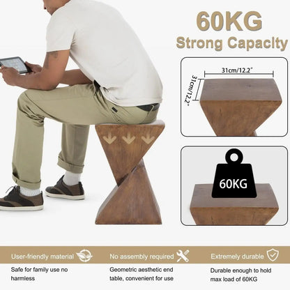 Modern Geometry Antique Side Table │ Lightweight Concrete Wooden Table Furniture - Besontique Home