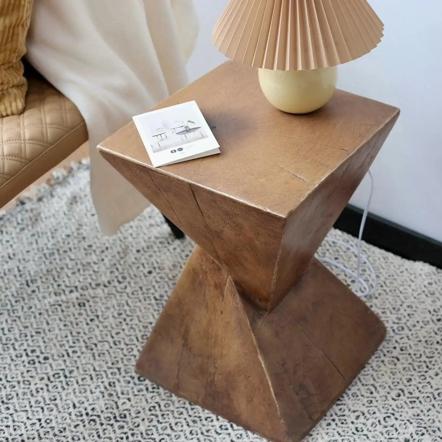 Modern Geometry Antique Side Table │ Lightweight Concrete Wooden Table Furniture - Besontique Home