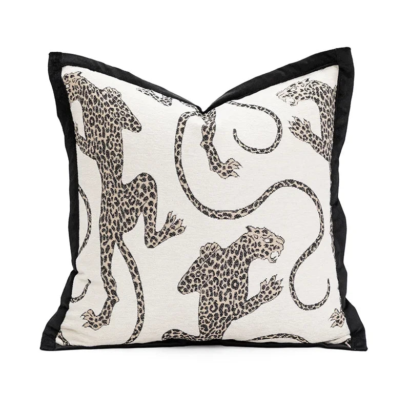 Modern Jacquard Embroidered Cushion Cover │ Geometric Beige Black Luxury Design Throw Pillow Covers - Besontique Home