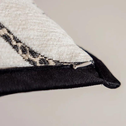 Modern Jacquard Embroidered Cushion Cover │ Geometric Beige Black Luxury Design Throw Pillow Covers - Besontique Home