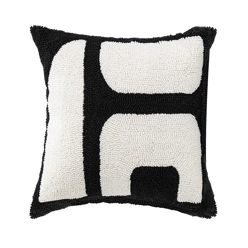 Modern Jacquard Embroidered Cushion Cover │ Geometric Beige Black Luxury Design Throw Pillow Covers - Besontique Home