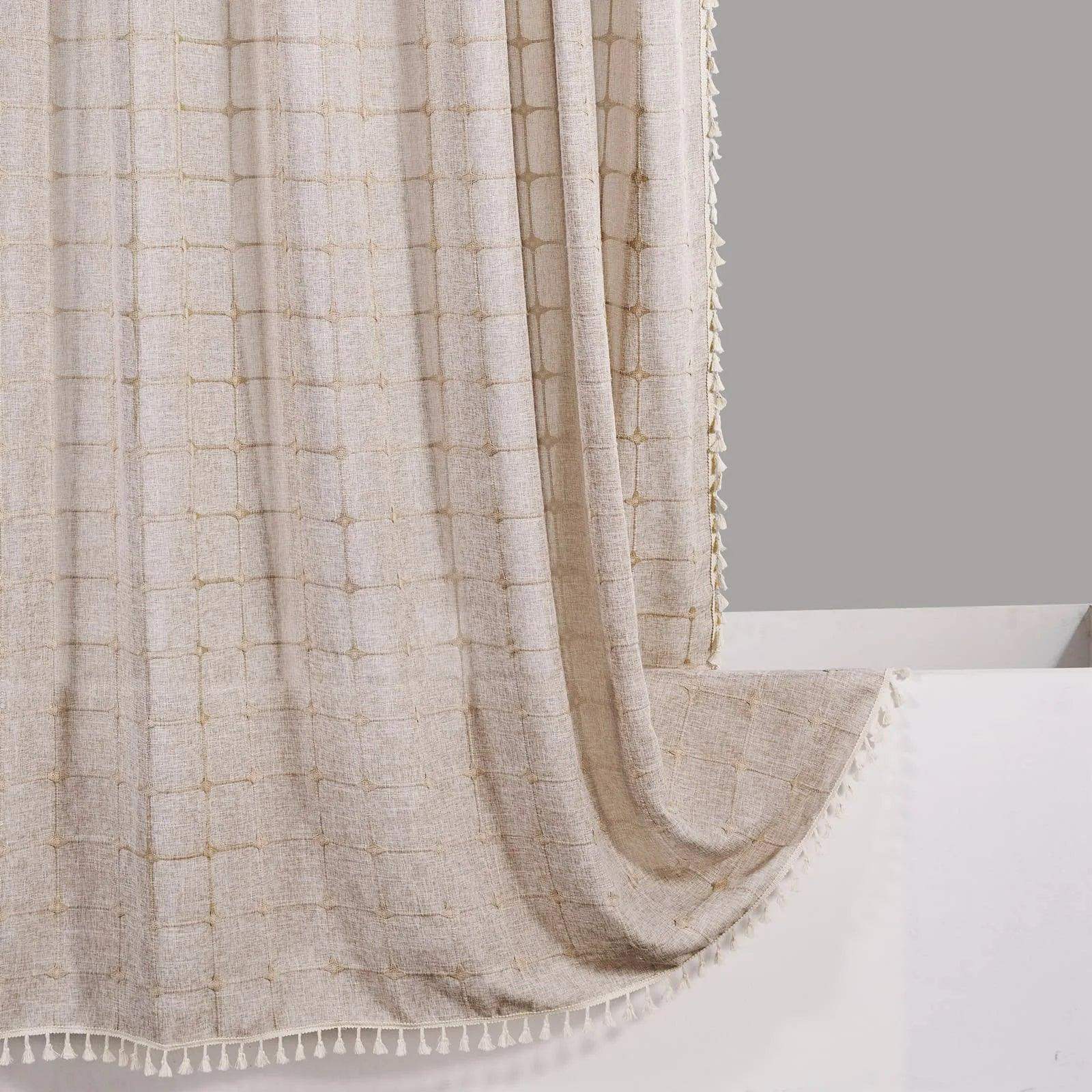 Modern Jacquard Linen Shower Curtain with Tassels (1 pcs) │ For Nordic Style Bathroom Decor - Besontique Home