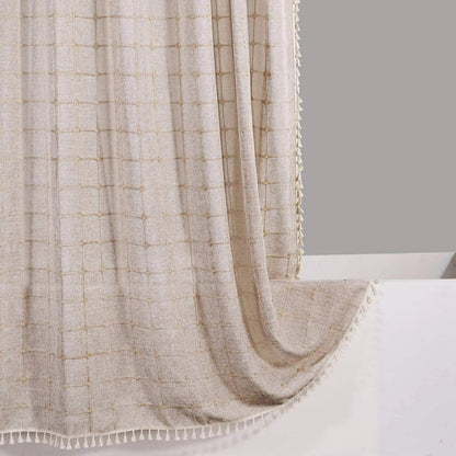 Modern Jacquard Linen Shower Curtain with Tassels (1 pcs) │ For Nordic Style Bathroom Decor - Besontique Home