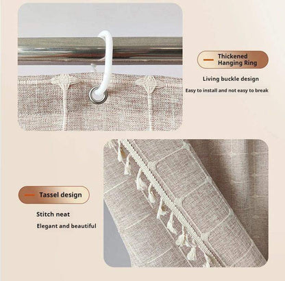 Modern Jacquard Linen Shower Curtain with Tassels (1 pcs) │ For Nordic Style Bathroom Decor - Besontique Home