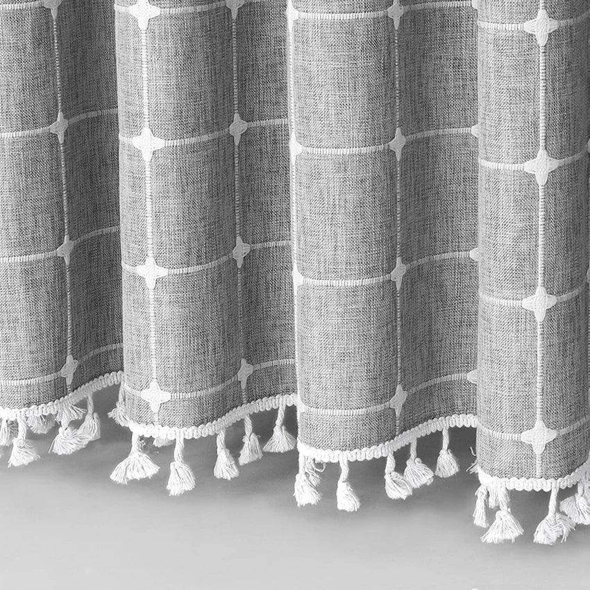 Modern Jacquard Linen Shower Curtain with Tassels (1 pcs) │ For Nordic Style Bathroom Decor - Besontique Home