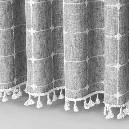 Modern Jacquard Linen Shower Curtain with Tassels (1 pcs) │ For Nordic Style Bathroom Decor - Besontique Home