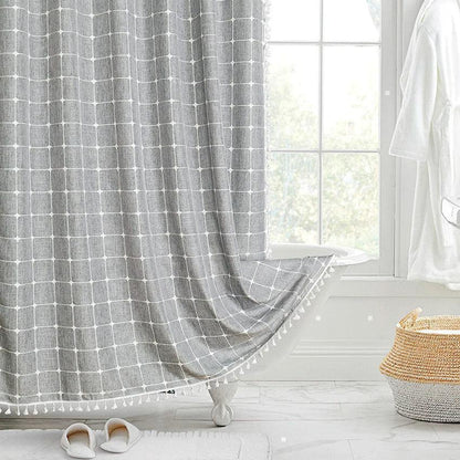 Modern Jacquard Linen Shower Curtain with Tassels (1 pcs) │ For Nordic Style Bathroom Decor - Besontique Home