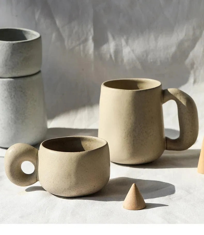 Modern Japanese Stoneware Retro Coffee Mug │ Aesthetic Decorative Cups Kitchenware - Besontique