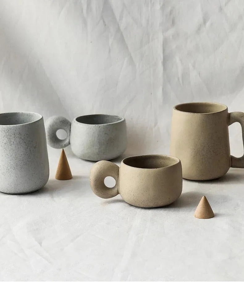 Modern Japanese Stoneware Retro Coffee Mug │ Aesthetic Decorative Cups Kitchenware - Besontique