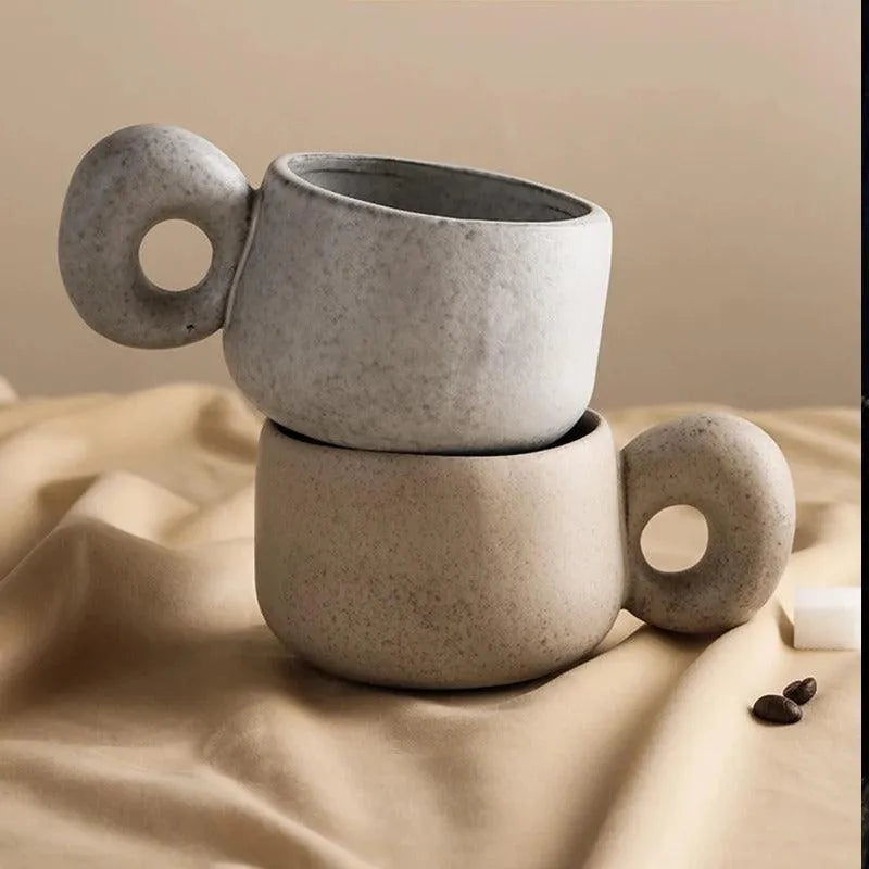 Modern Japanese Stoneware Retro Coffee Mug │ Aesthetic Decorative Cups Kitchenware - Besontique